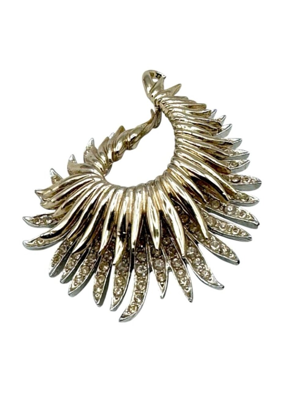 Vintage Marcel Boucher Brooch Gold Tone Rhodium Plated Fern Feather Rhinestones - Picture 3 of 14